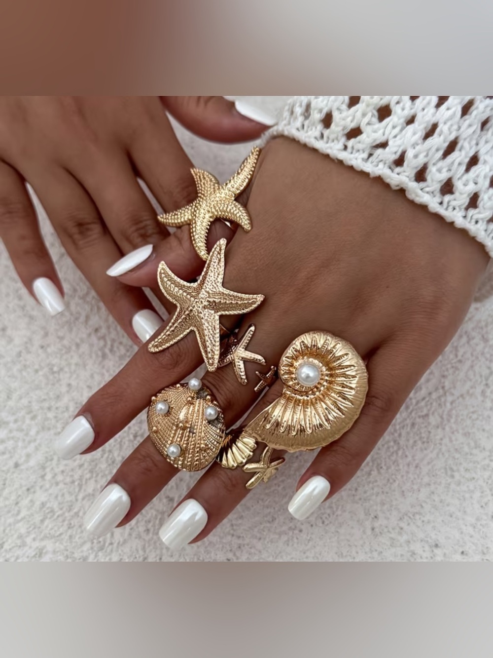 Gold-Tone Starfish & Shell Rings - Picture 5 of 7